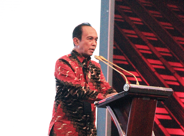 Mr. Effi Setiabudi - President Director of PT. Debindo-ITE conveyed a speech at the opening ceremony of IndoBuildTech Expo 2019